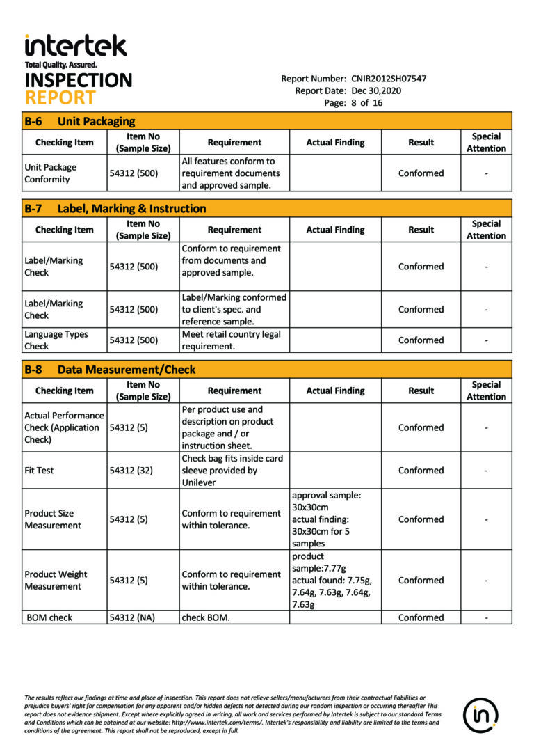 Intertek inspection document