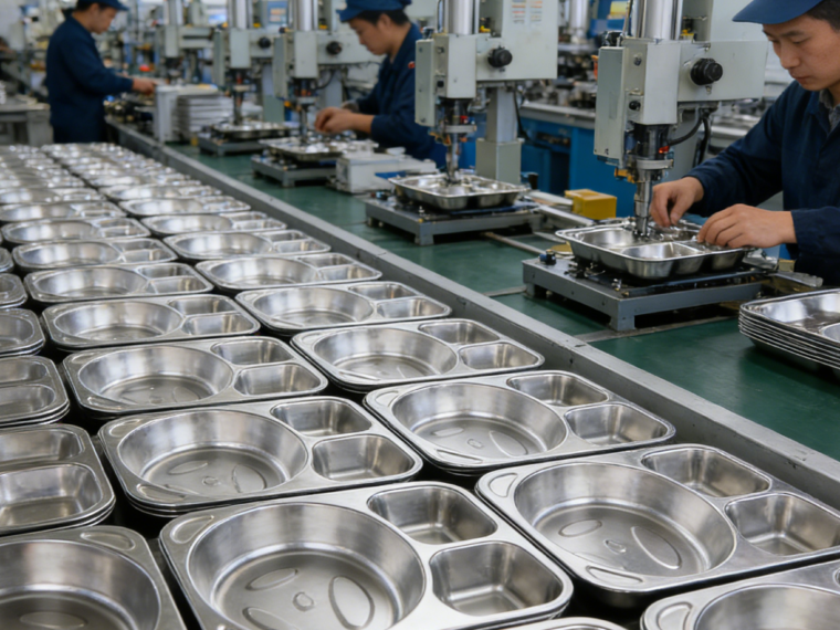 Stainless steel tray production line